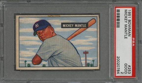 1951 Bowman #253 Mickey Mantle Rookie Card - PSA GD 2